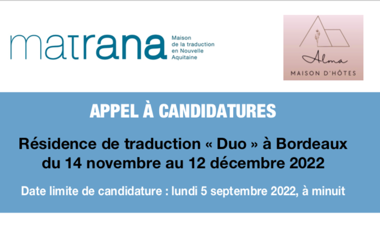 Appel à candidatures résidence de traduction «Duo» à Bordeaux