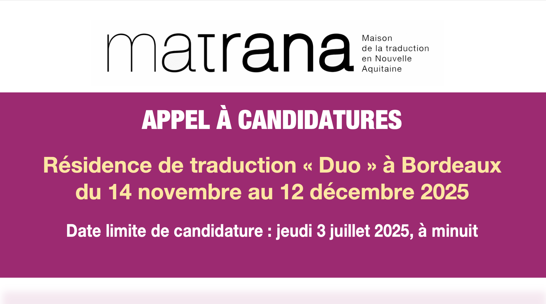 Appel à candidatures résidence de traduction «Duo» à Bordeaux